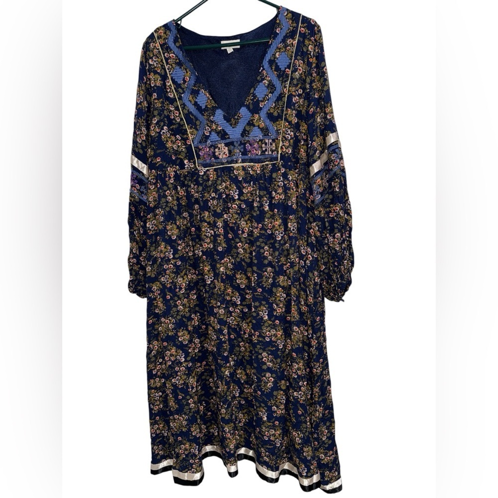 Velzera Blue Bohemian Ruffled Sundress with Bishop Sleeves 2XL